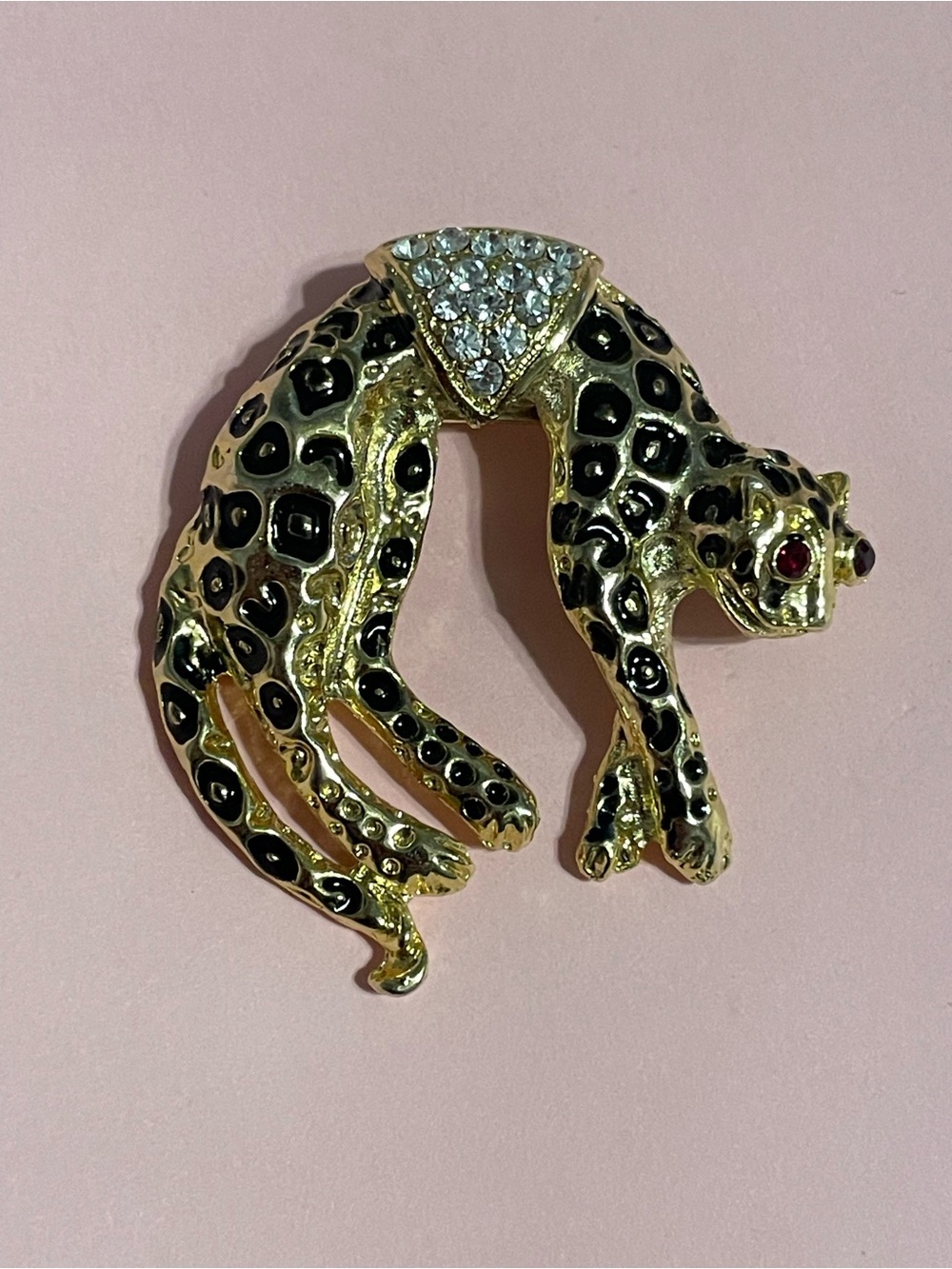 Rhinestone Gold Tone Cougar Brooch #7472